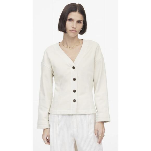 Madewell Waisted Cardigan Sweatshirt WMNS XS Off White Button Up V-neck NU853 LS - Picture 1 of 13